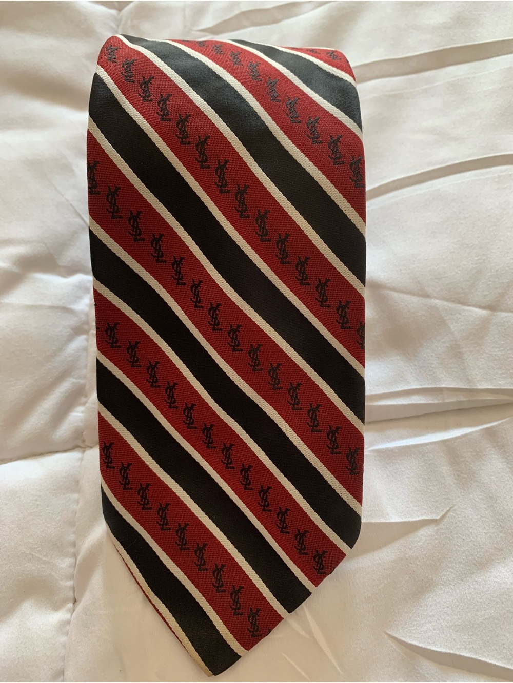 Yves Saint Laurent Vintage Red and Black Diagonal Stripe Tie Silk/Poly blend